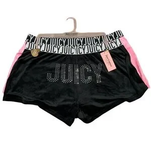 *NWT Juicy Couture Velour Booty Shorts Pack Size XL Black Pink Rhinestone